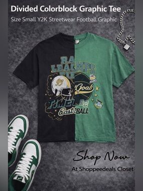 Divided Colorblock Graphic Tee Size Small Y2K Streetwear Football Graphic